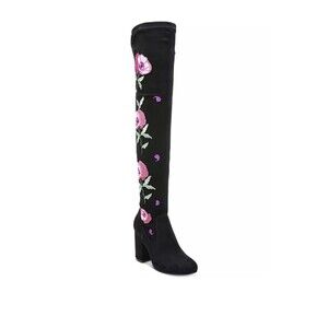 Carlos By Carlos Santana Boots 7.5 Womens Over The Knee Black Floral Embroidery